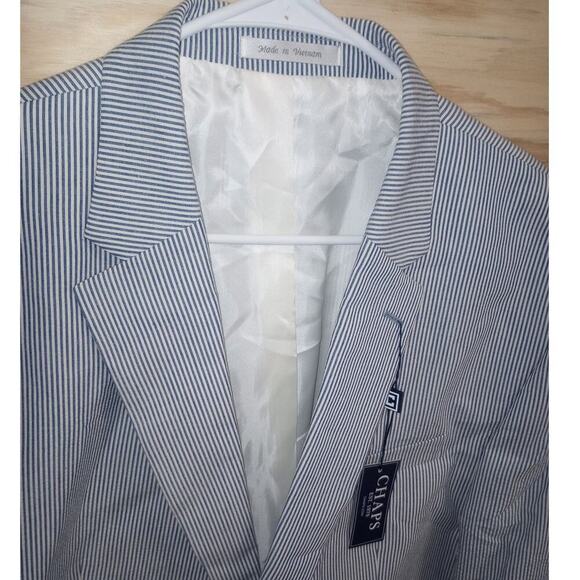 Men's NWT Chaps Navy Pinstripe Suit Jacket  48L Seersucker Blazer Preppy - Picture 3 of 5
